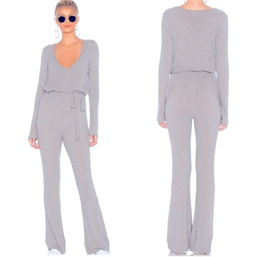 Spiritual Gangster ribbed belted gray jumpsuit